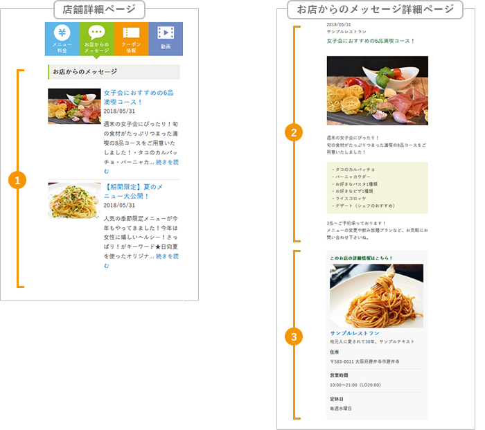 スマホ版:お店からのメッセージの機能